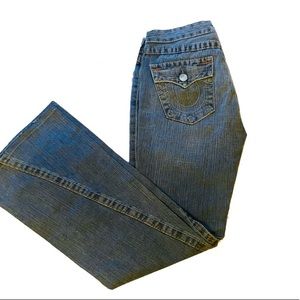 True Religion Grey Joey Row Seat Flare Jeans